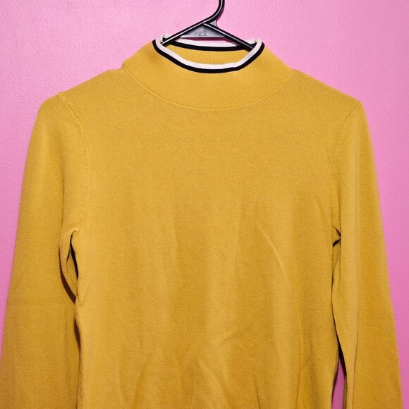 Ann Taylor Mustard Knit Turtleneck Sweater XXS Long Sleeve Trim Cuff Chic Career - Picture 3 of 13